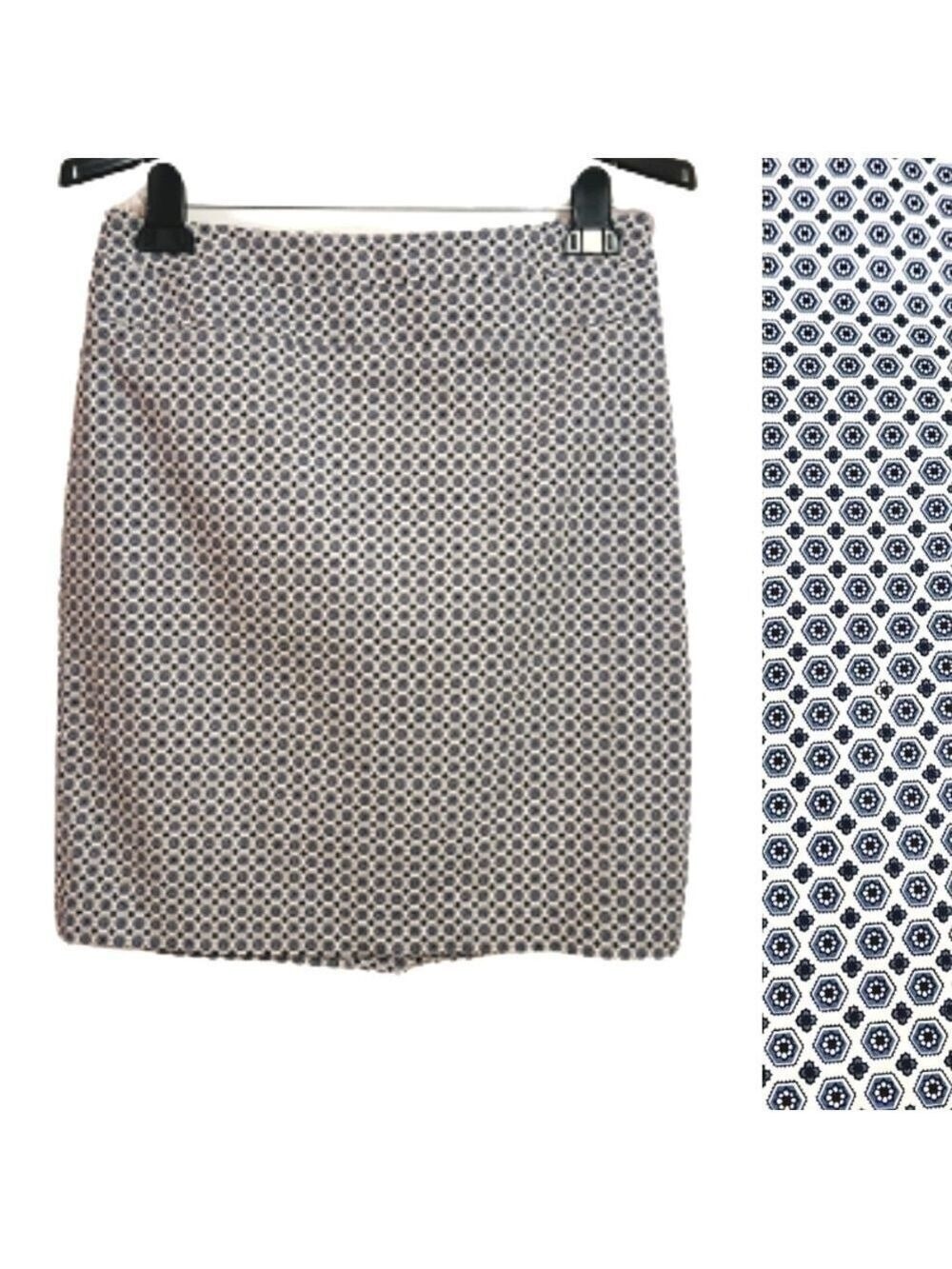 Kenar White Blue Cotton Blend A Line Skirt Size 4